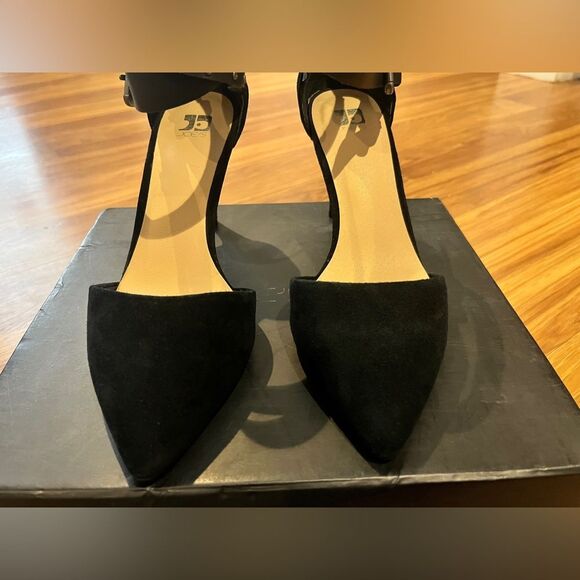 Joes Jeans Betty Ankle Strap Zip Back heels black suede studded leather size 7 - Picture 14 of 16